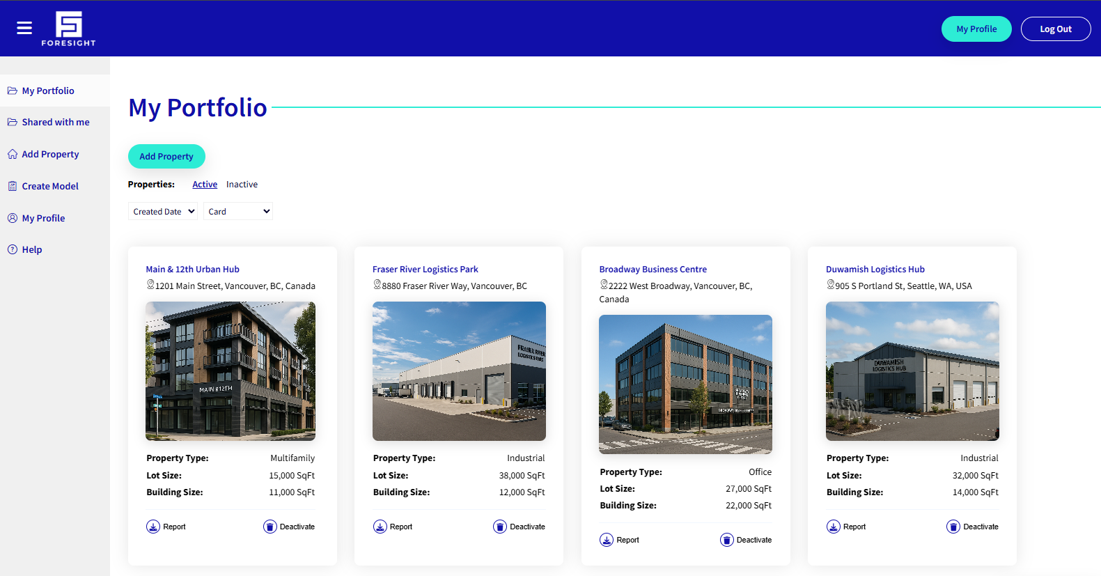 Foresight property profile screen showing extracted property details and financials
